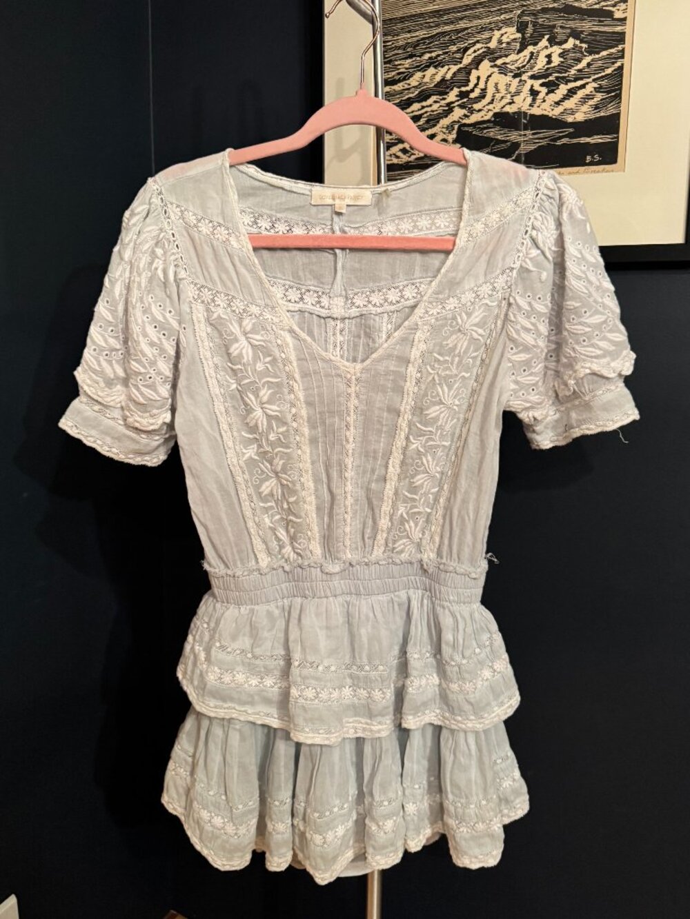 LOVESHACKFANCY Marissa Lace Detail Tiered Ruffle Minidress In Riviera